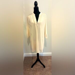 ENTRO Cream V-Neck Button Sleeve Shirt Dress - Size Large